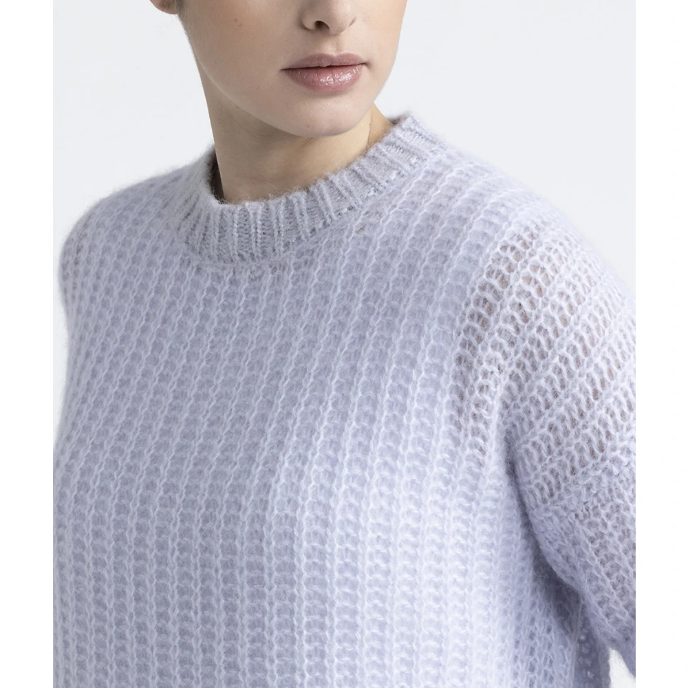 PESERICO Alpaca en lurex ronde hals trui Blue Dames