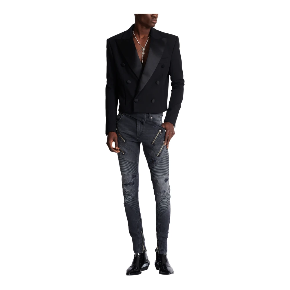Balmain Cropped double crepe jasje Black Heren