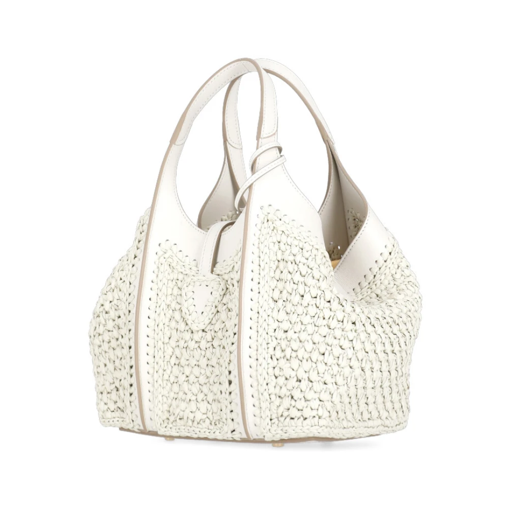 TOD'S Witte Raffia en Leren Tas met Bijpassende Pochette White Dames