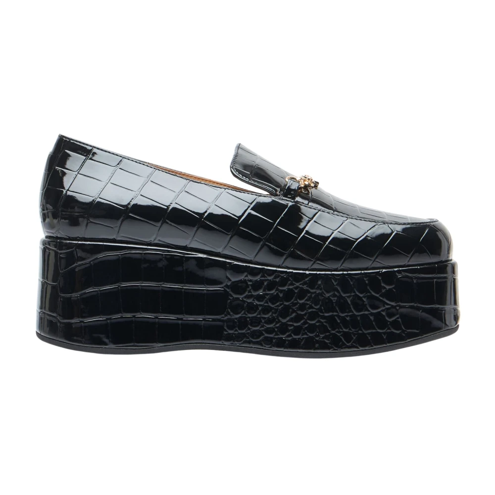 Ganni Geëtst leren Butterfly Chain Loafers Black Dames