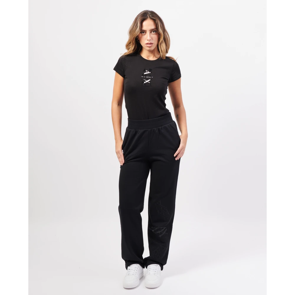 Armani Exchange Zwarte Sweatpants met Elastische Tailleband Black Dames