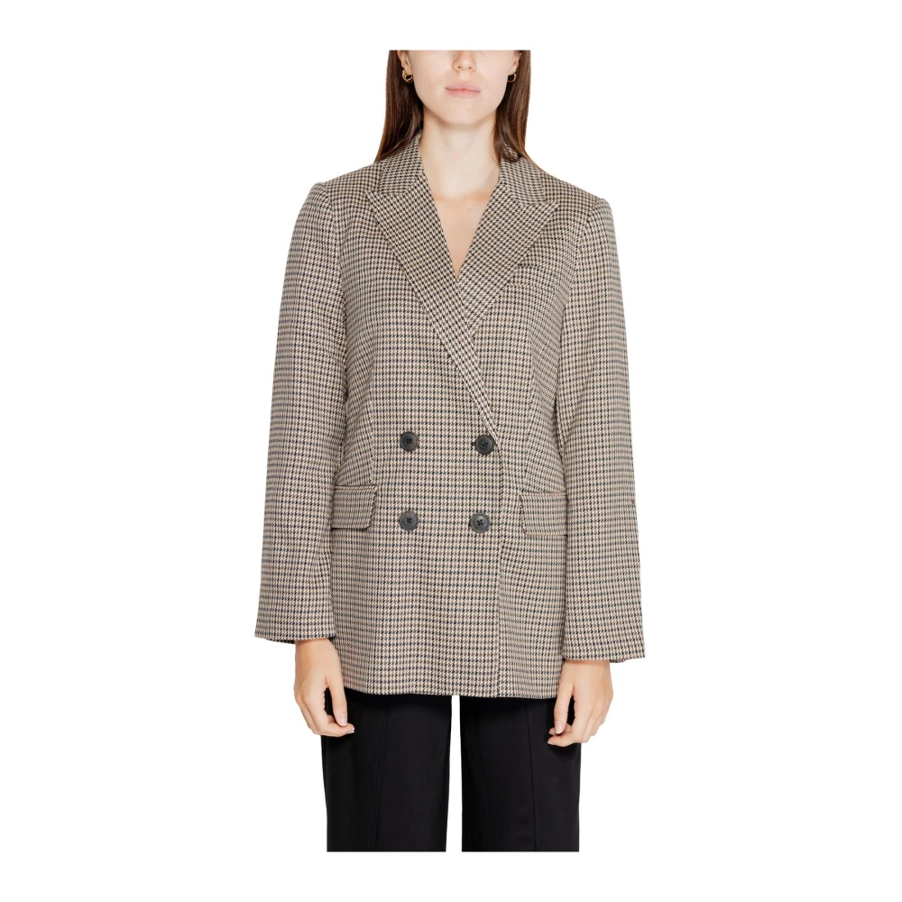Only Vrouw Beige Houndstooth Blazer Voorzakken