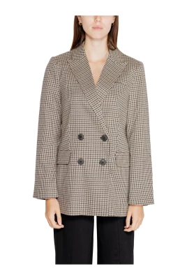 Beige Houndstooth Blazer Framfickor