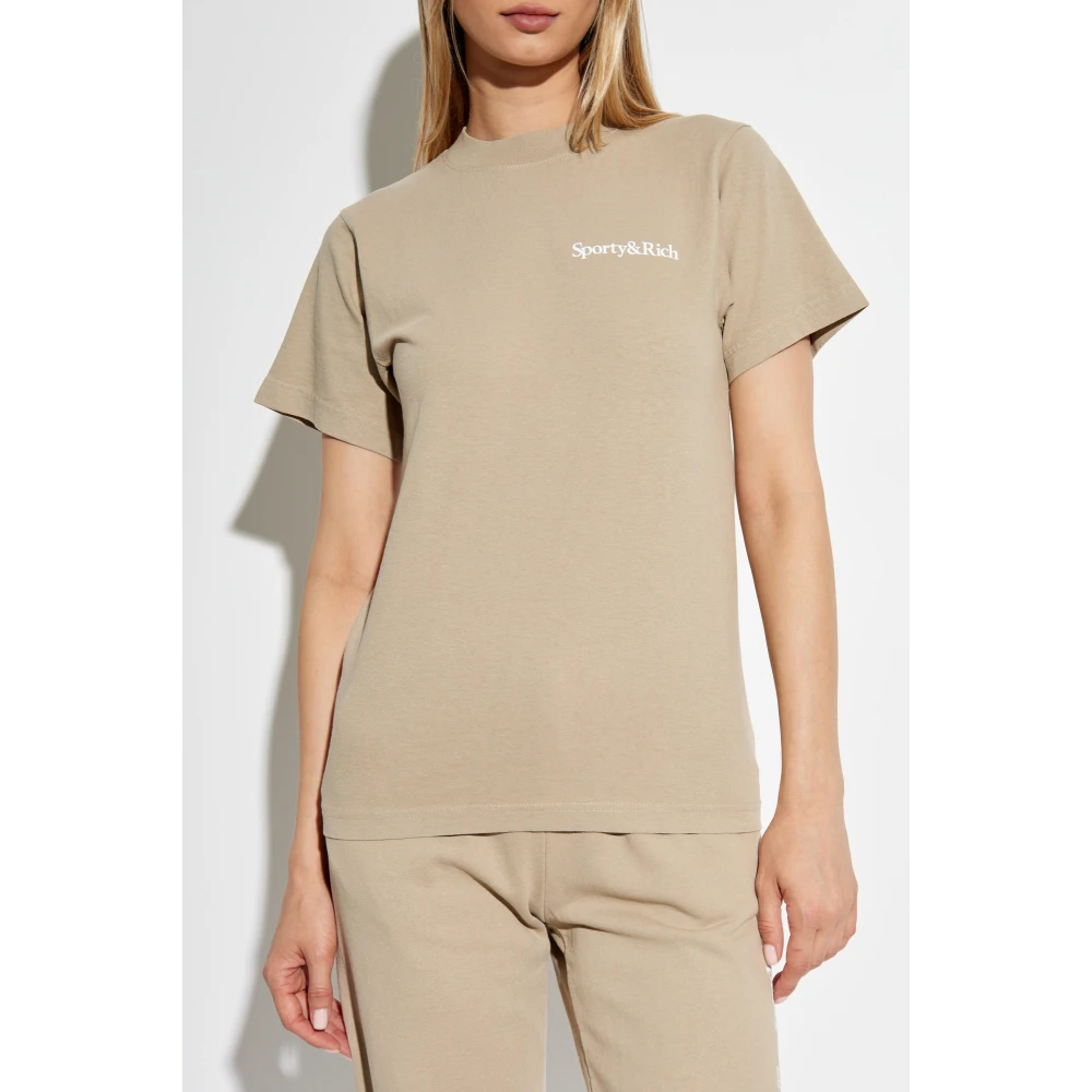 Sporty & Rich Katoenen T-shirt Beige Unisex