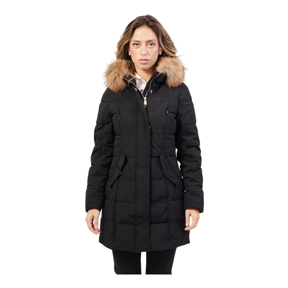 YES ZEE Lang gewatteerde capuchonjas zwart Black Dames
