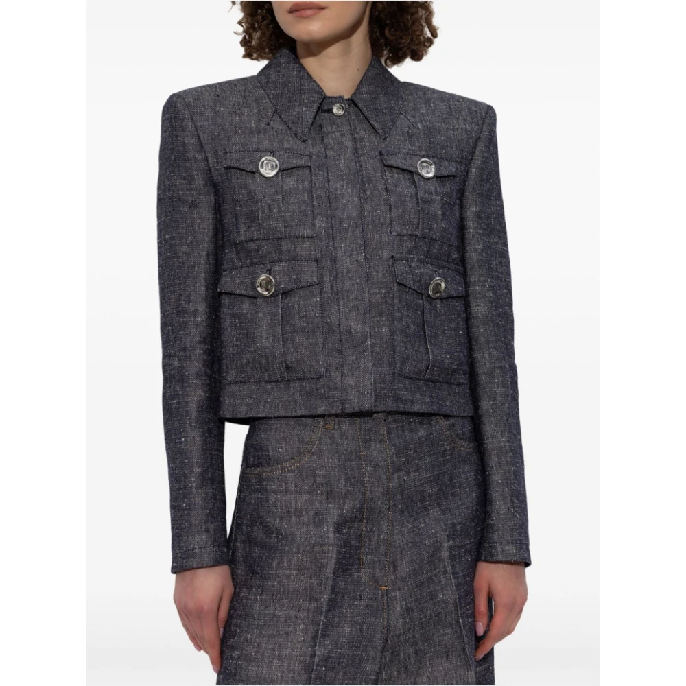 Givenchy Denim Jack met Korte Pasvorm en 4 Zakken Blue Dames