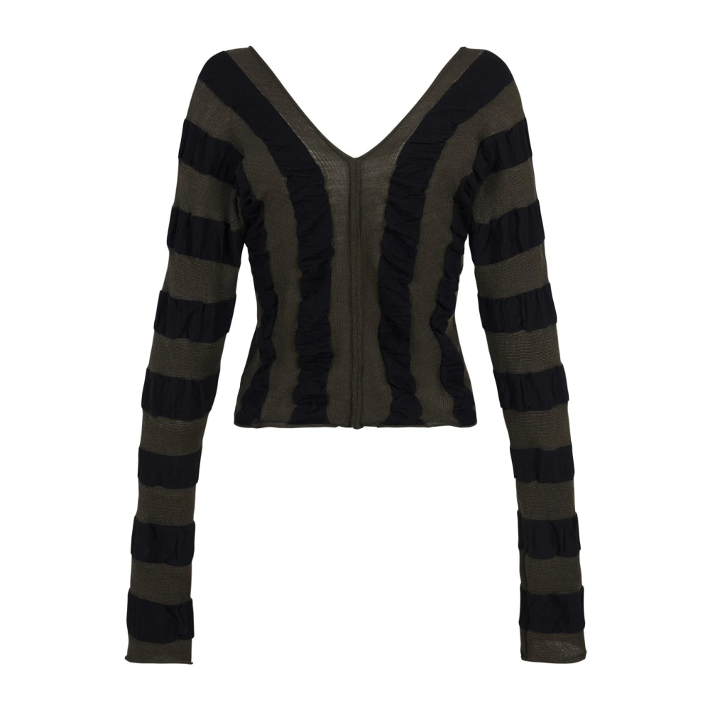 Cortana Gestreepte longsleeve top in khaki en zwart Multicolor Dames