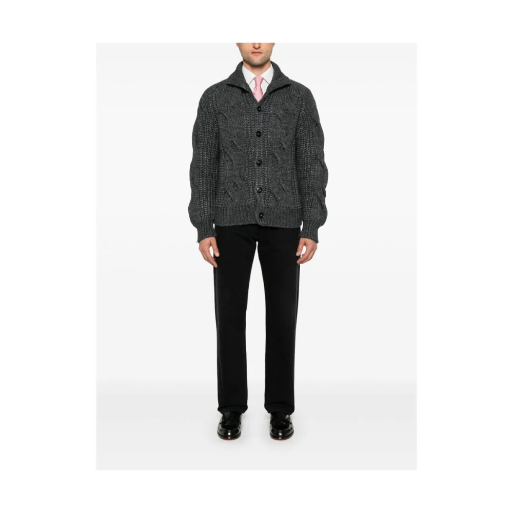 Canali Chunky Cable Gebreide Trui Gray Heren