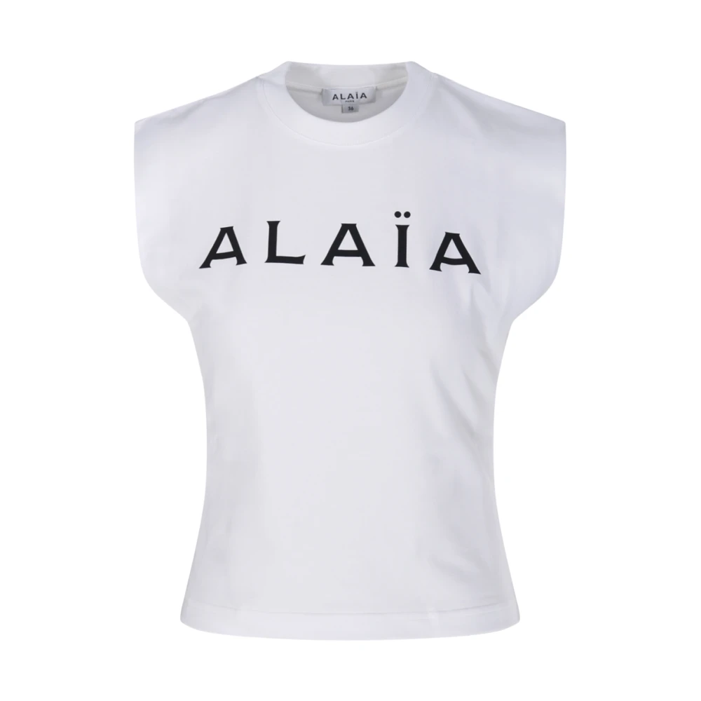Alaïa Logo T-Shirt in Zwart en Wit White Dames