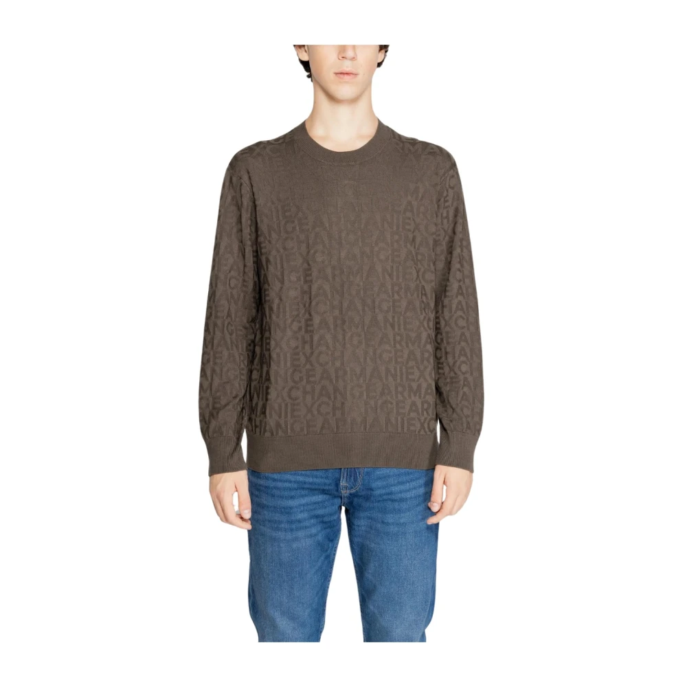 Armani Exchange Men's Green Round-Neck Knitwear,, Brown Crewneck Logo Sweatshirt Large