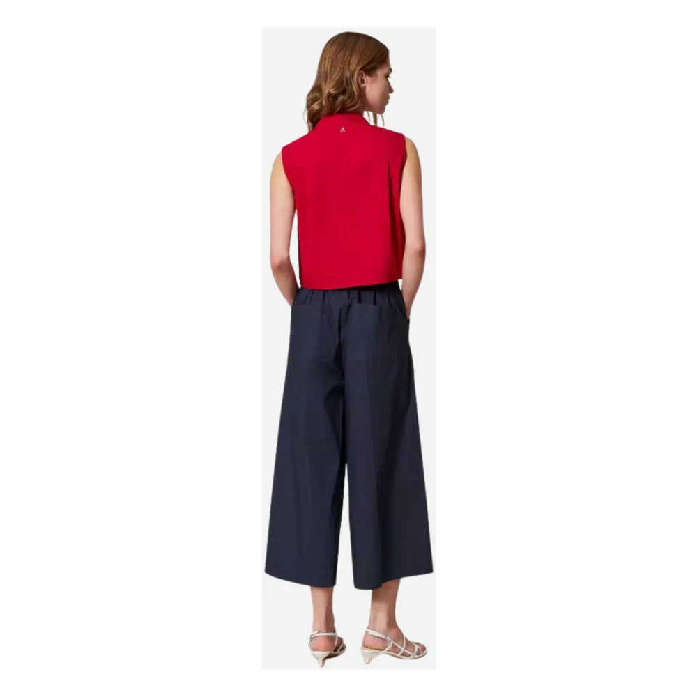 Twinset Blauwe Cropped Katoenen Broek Actitude Collectie Blue Dames