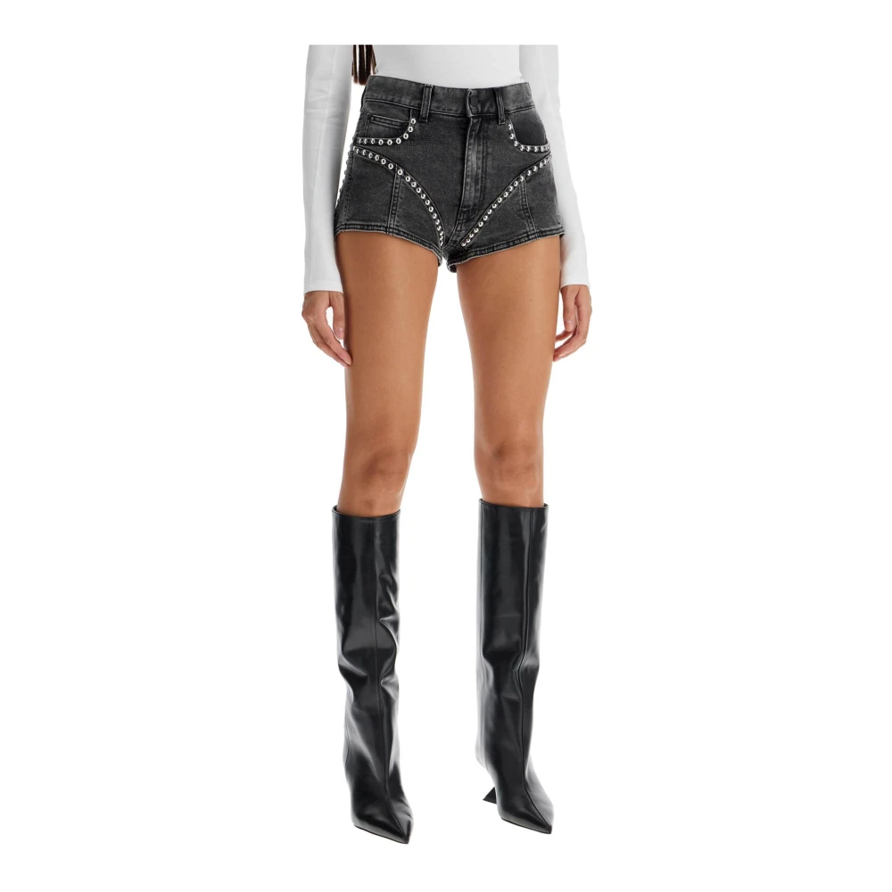 Mugler Spijkerbroek shorts met studs en versieringen Gray Dames