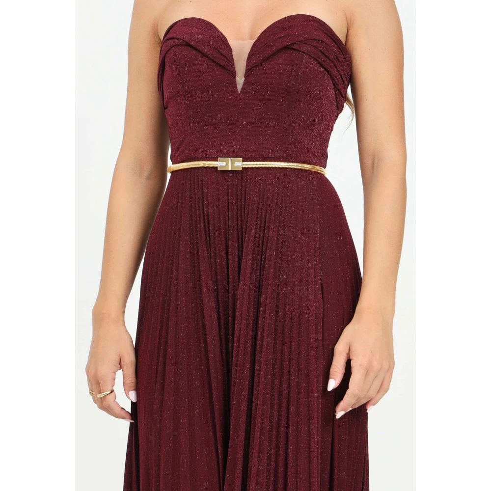 Elisabetta Franchi Bordeaux Lange Jurk met Lurex Red Dames