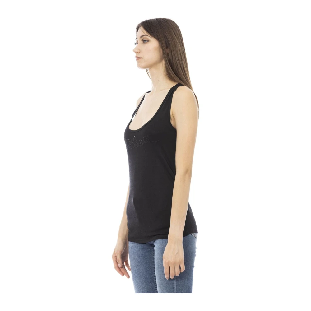 Just Cavalli Strass Logo Lange Ronde Hals Tank Top Black Dames