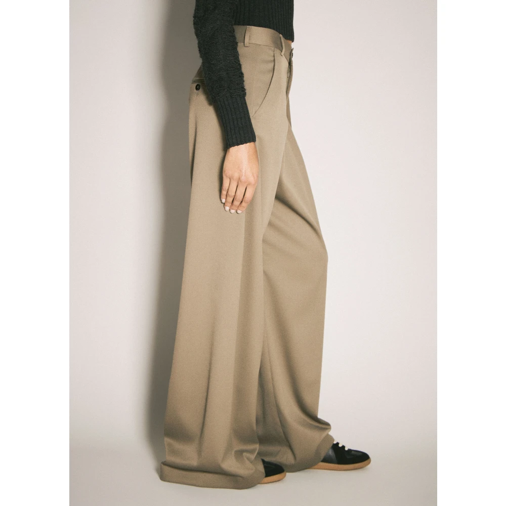 MM6 Maison Margiela Veiligheidsspeld Wijde Pijpen Broek Brown Dames