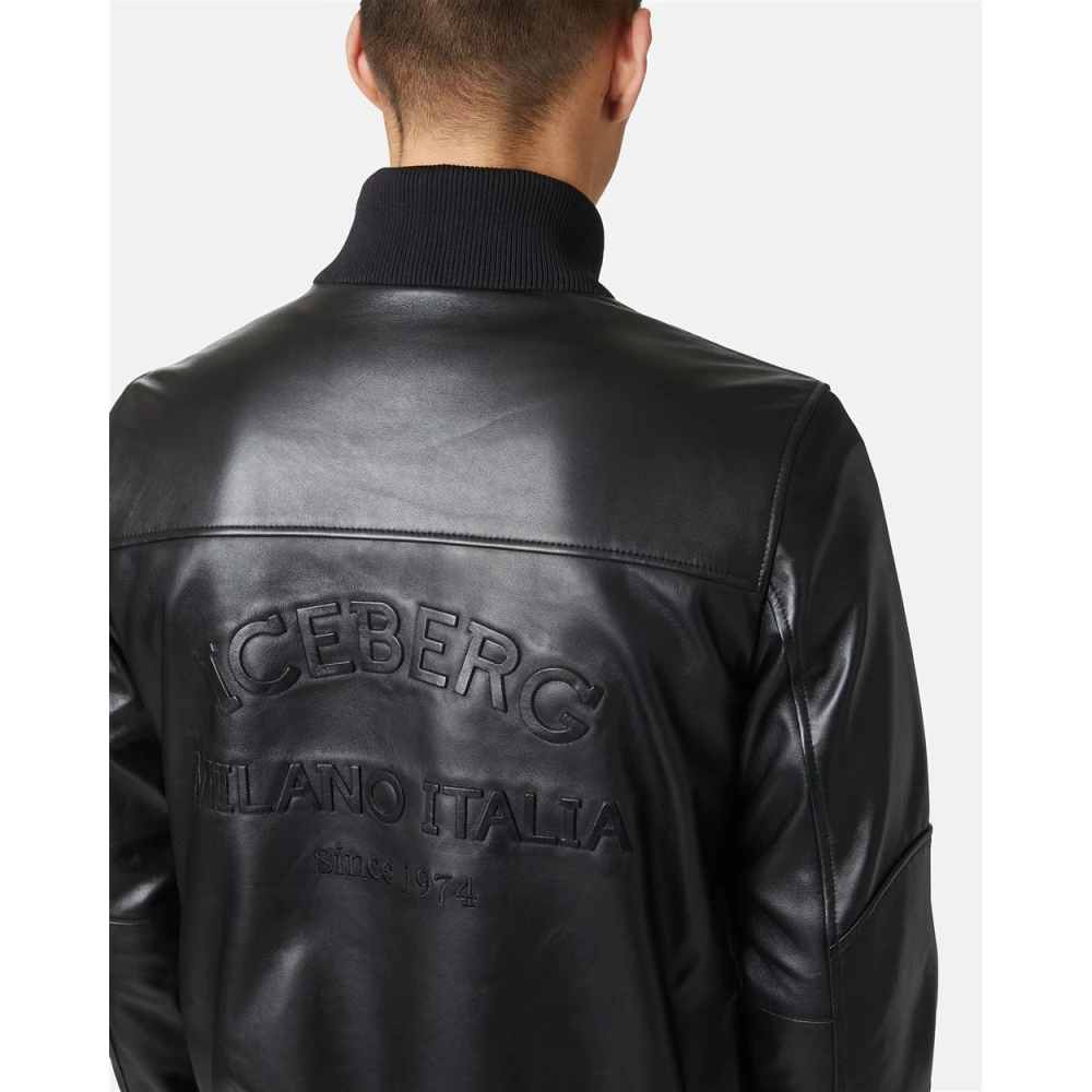 Iceberg Leren bomberjack met -logo Black Heren