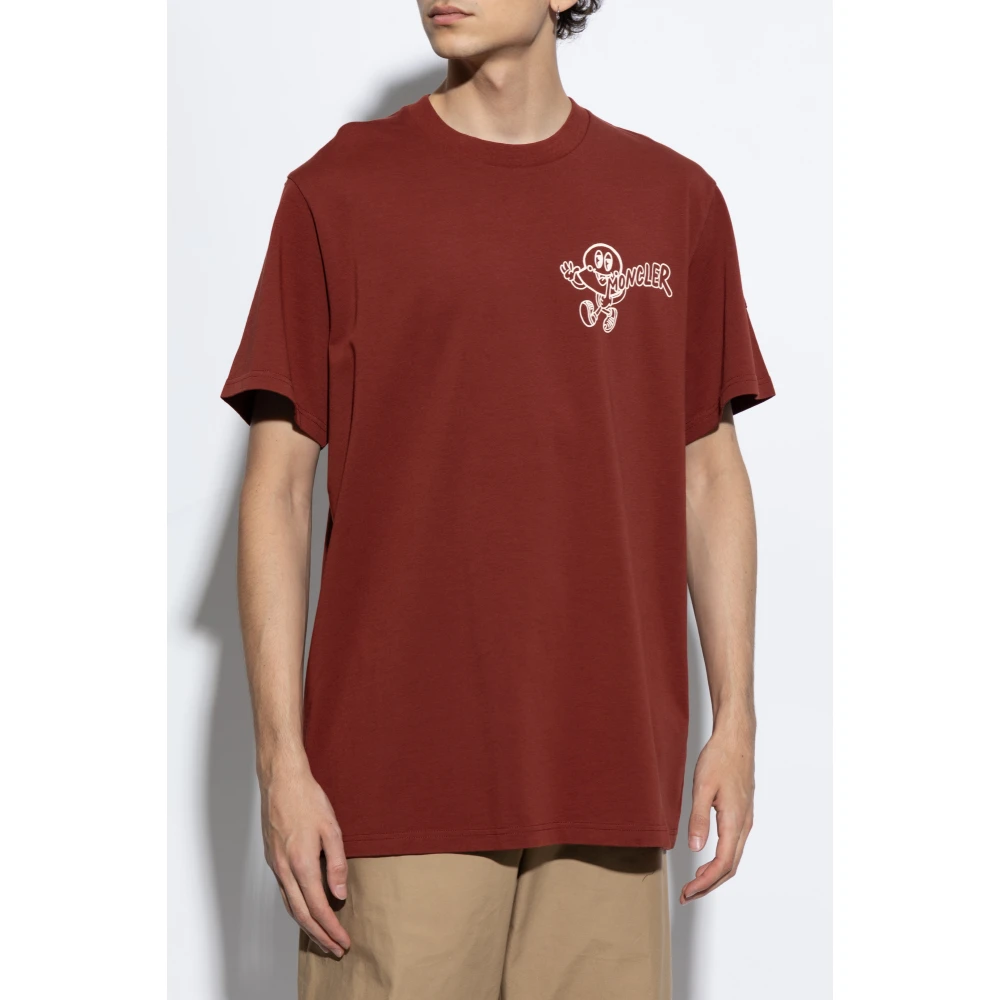Moncler T-shirt met bedrukt logo Brown Heren