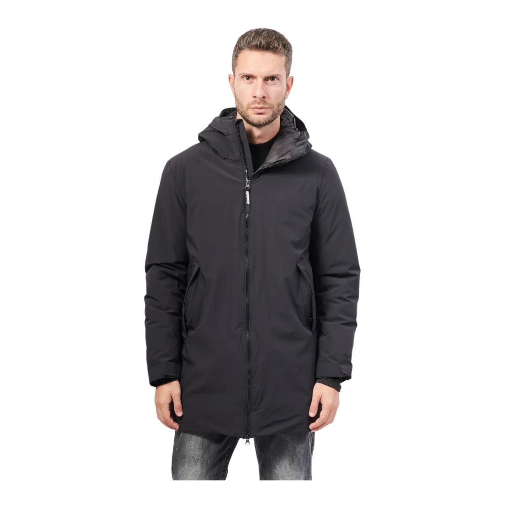 Invicta Zwarte Lange Winterjas met Afneembare Capuchon Black Heren