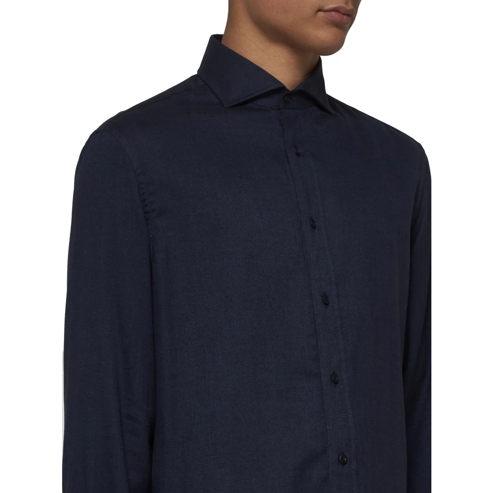 BRUNELLO CUCINELLI Blauw Katoen Lyocell Overhemd Blue Heren