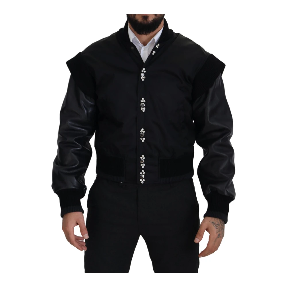 Dolce & Gabbana Svart Nylon Kristalldekorerad Bomberjacka
