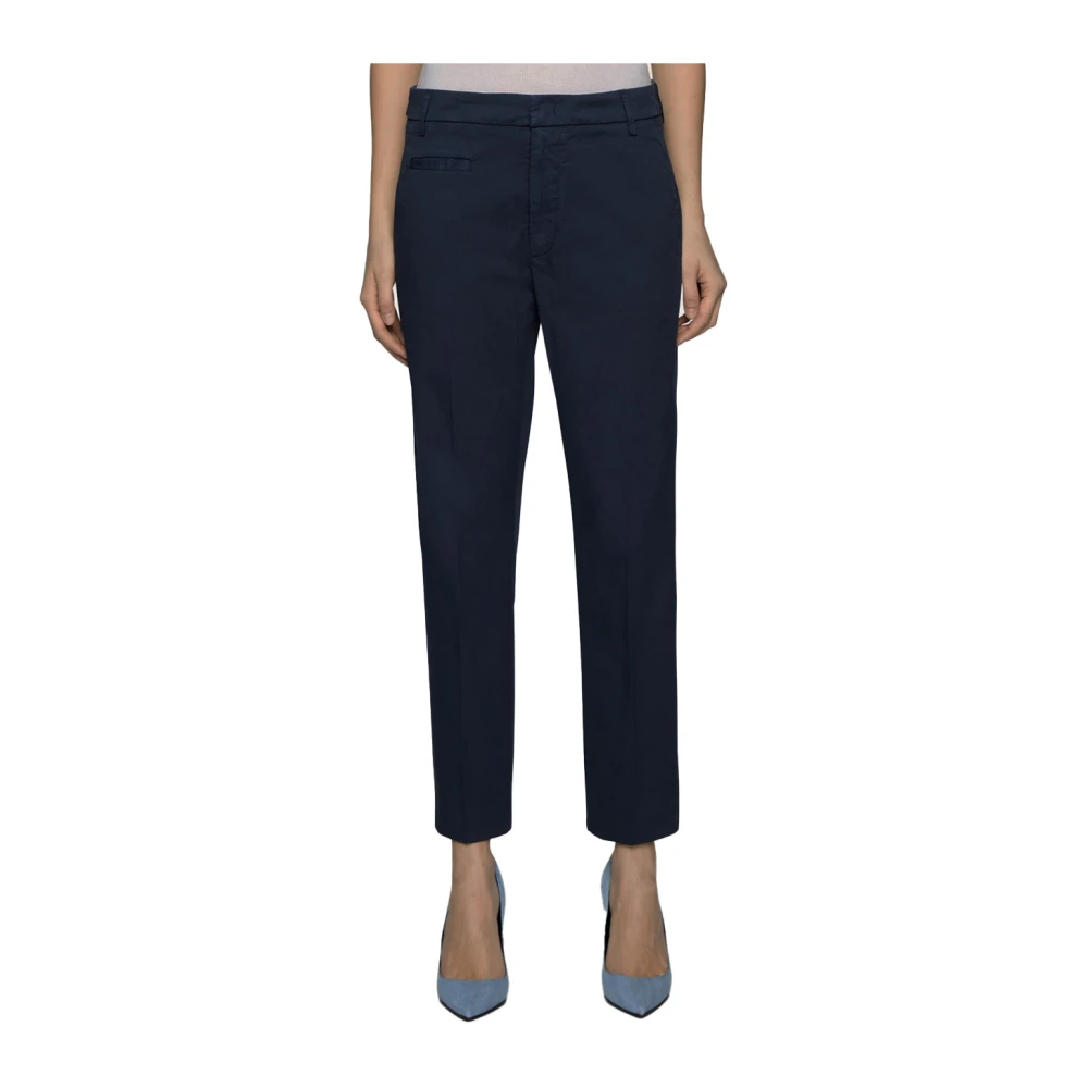 Dondup Blauwe Stretch Katoenen Broek met Knoopdetail Blue Dames