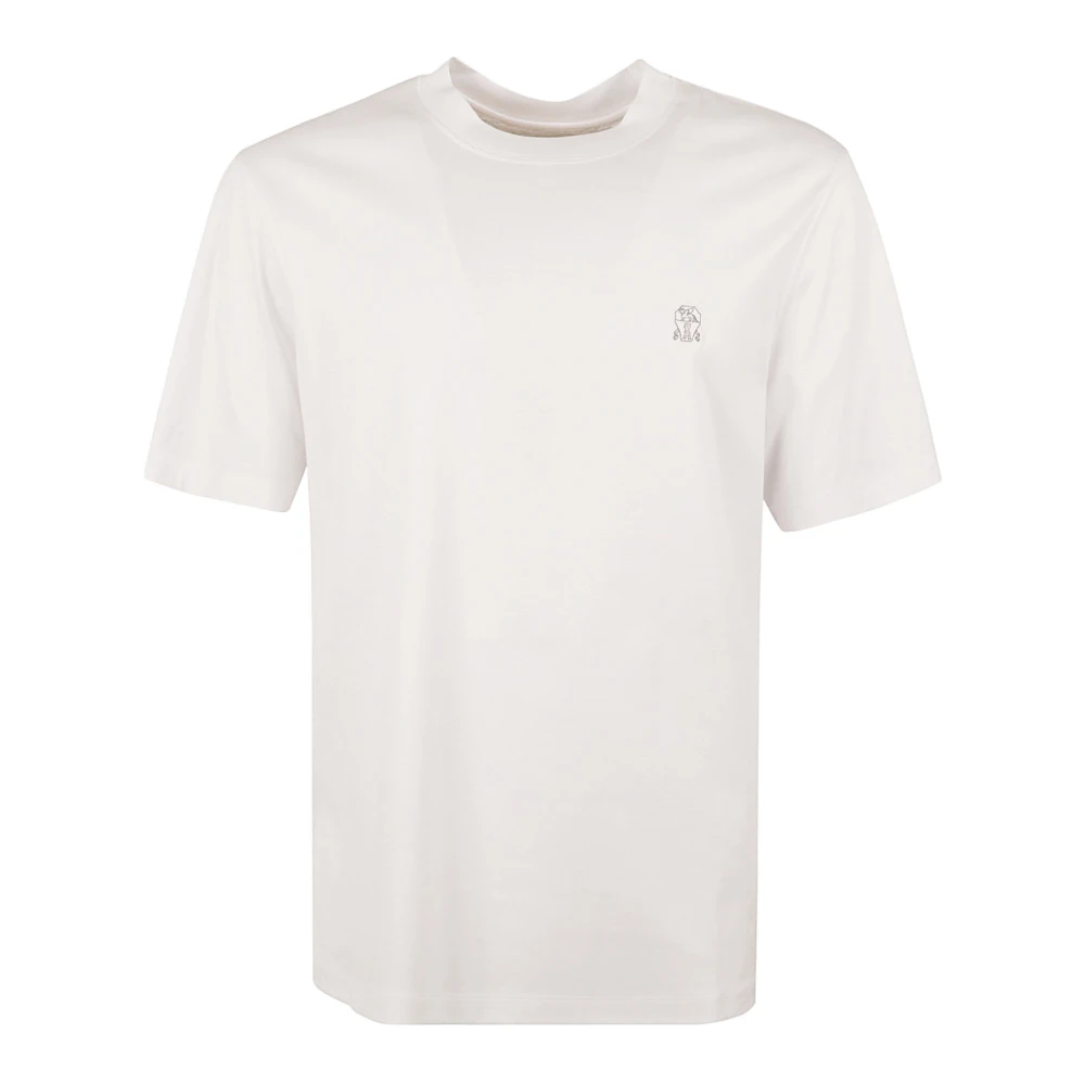 BRUNELLO CUCINELLI Wit Katoenen T-Shirt met Geborduurd Logo White Heren