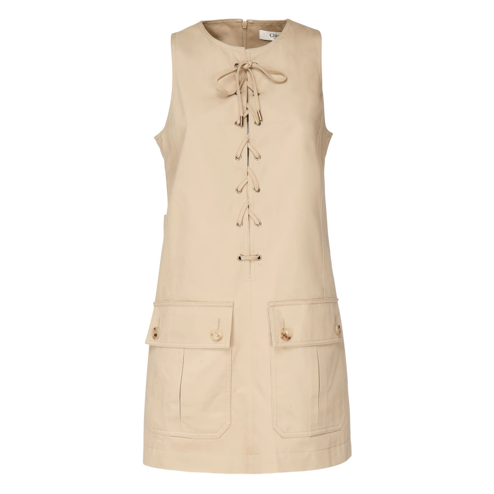 Chloé Beige Mini Pinafore Jurk met Veters Beige Dames