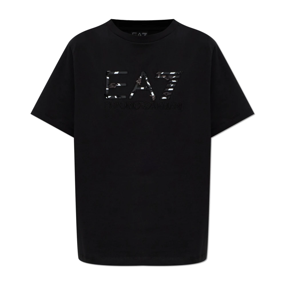 Emporio Armani Ea7 Kvinno Svart Toppar Dam, S, Paljetter, T-Shirt Med Skimrande Paljetter