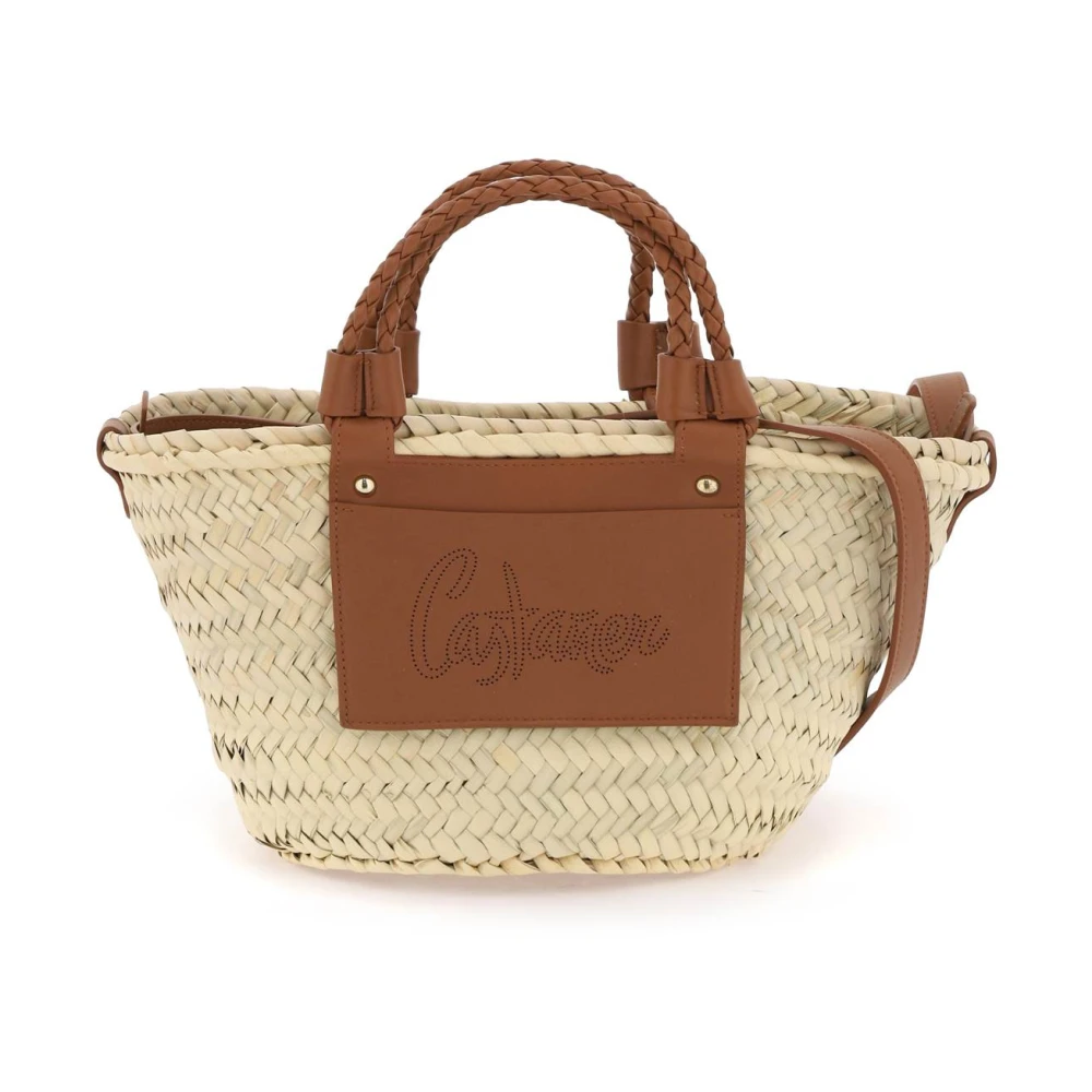 Castañer Raffia Panier Tas met Leren Logo Beige Dames
