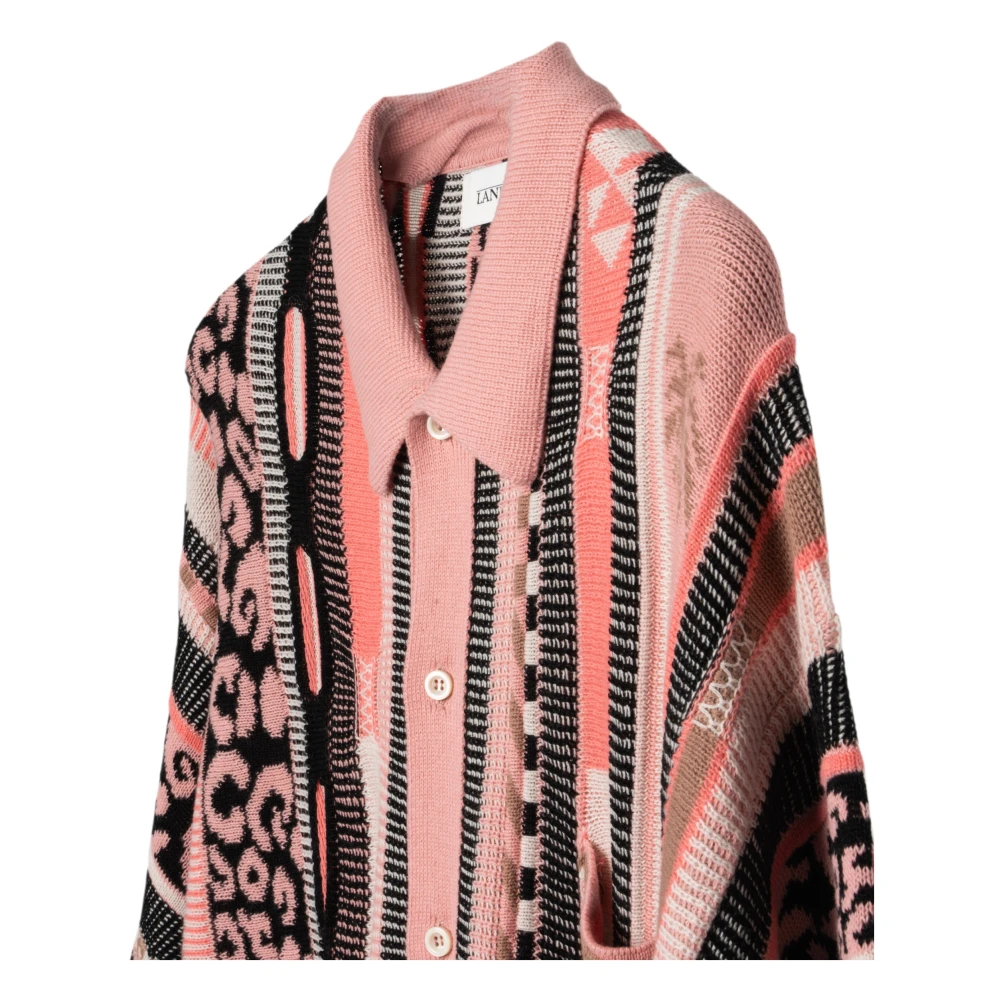 Laneus Luxe Jacquard Gebreid Poloshirt Pink Heren