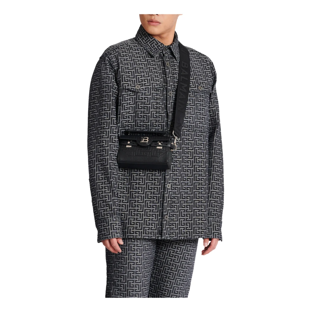 Balmain B-Buzz 19 monogram canvas en leren tas Black Heren