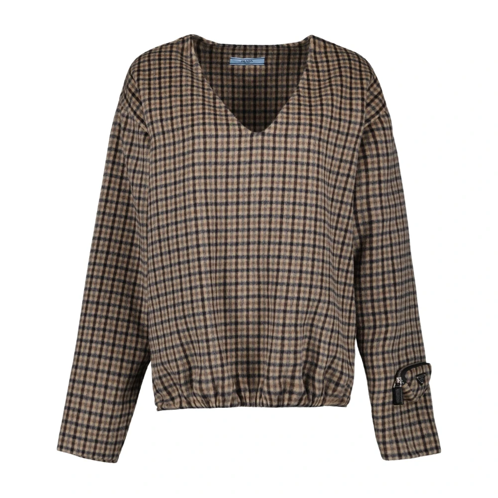 Prada Women's Vintage Checkered V-Neck Sweater