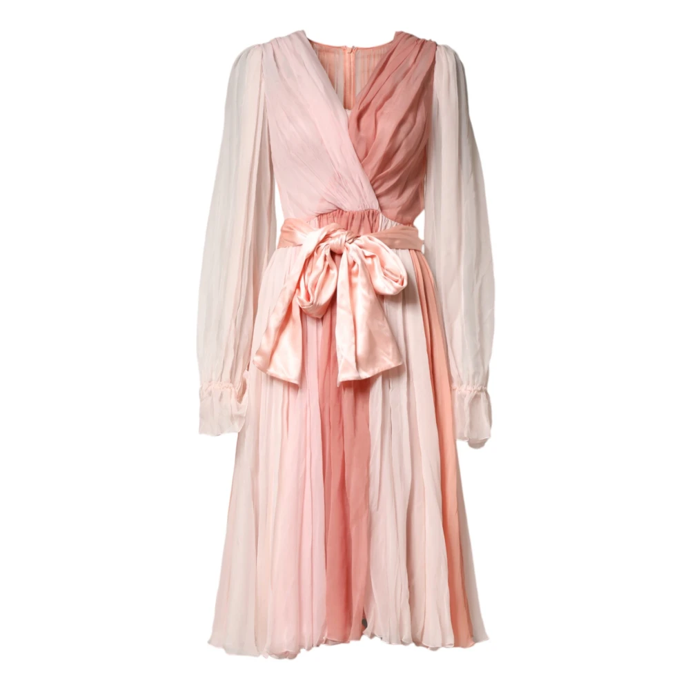 Dolce & Gabbana Women's Pink Silk Tulle Long Sleeve V-Neck Dress - Wrap Dresses - Xs - Dresses