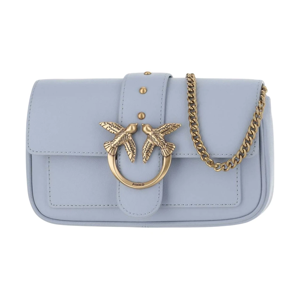 Pinko Leren Love Birds Tas met Diamant Gesp Blue Dames