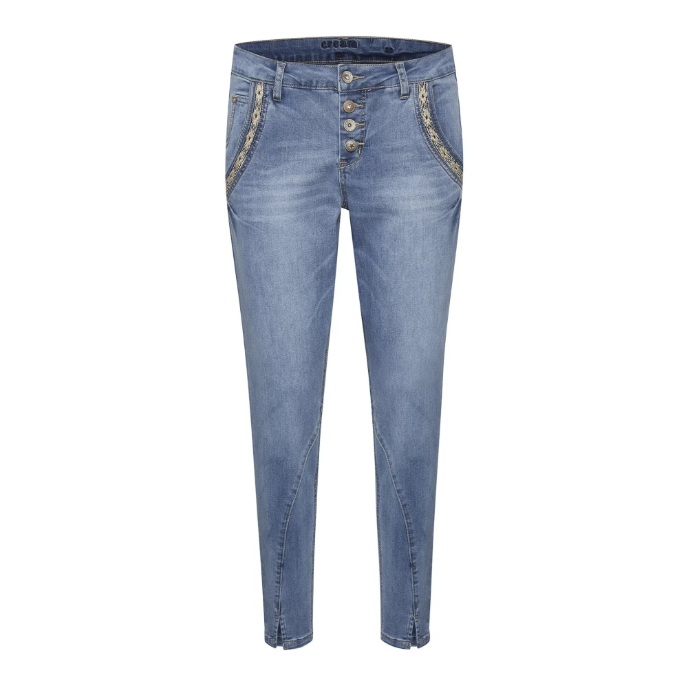 Cream Women's Blue Embroidered Light Denim Jeans - Skinny Fit Jeans - W27 - Jeans