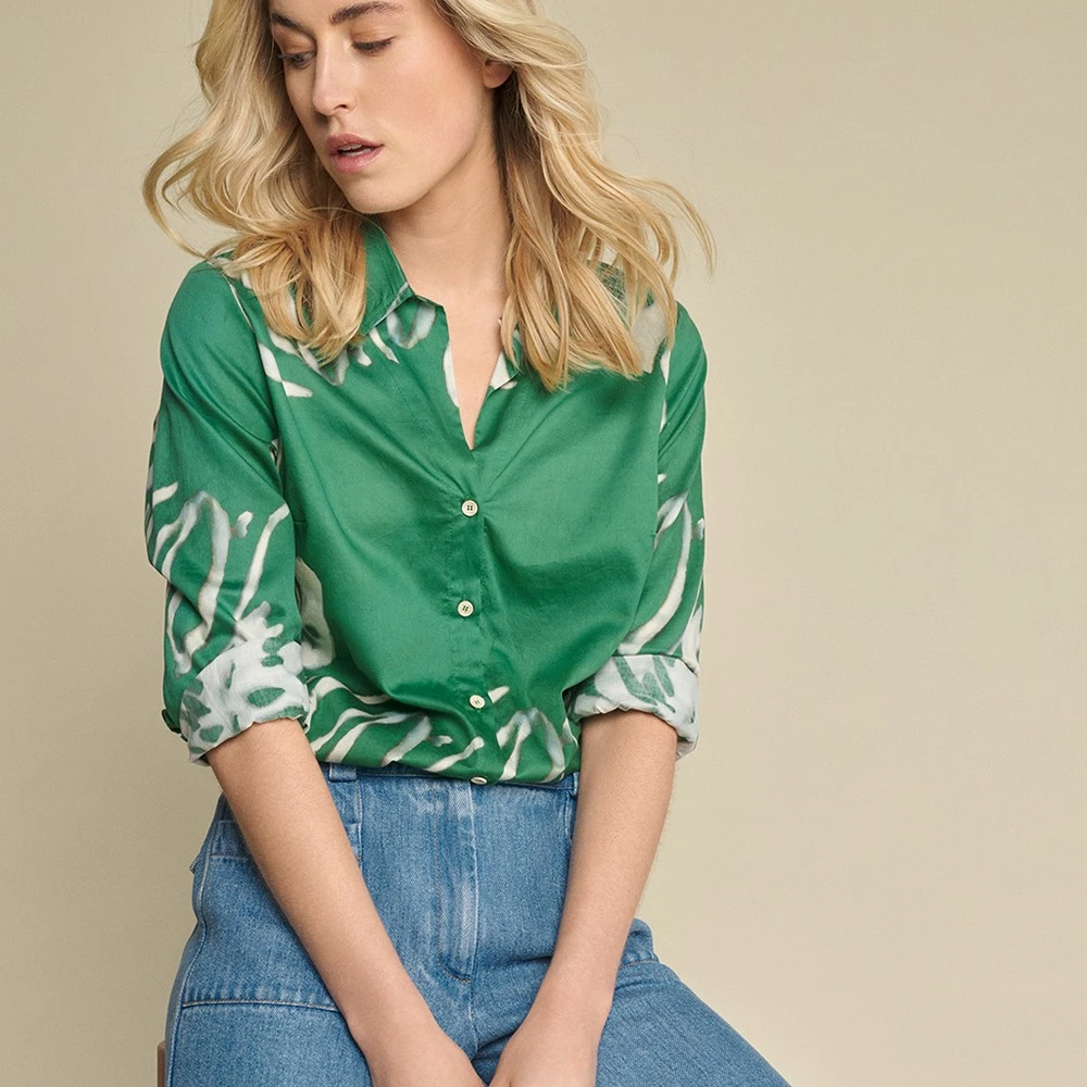 Marie Méro Groen en wit katoenen knoopblouse Green Dames