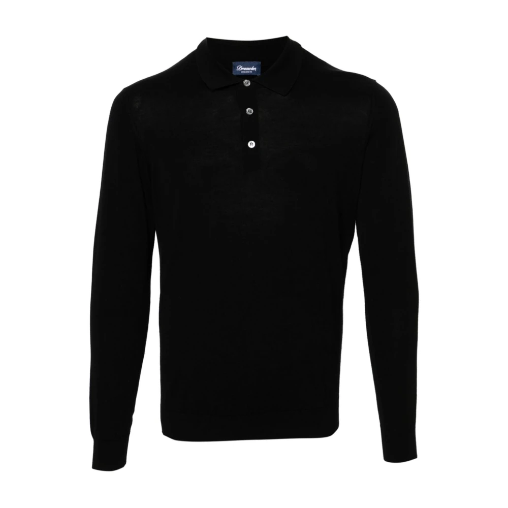 Drumohr Zwarte Sweater Polo Rasato Black Heren