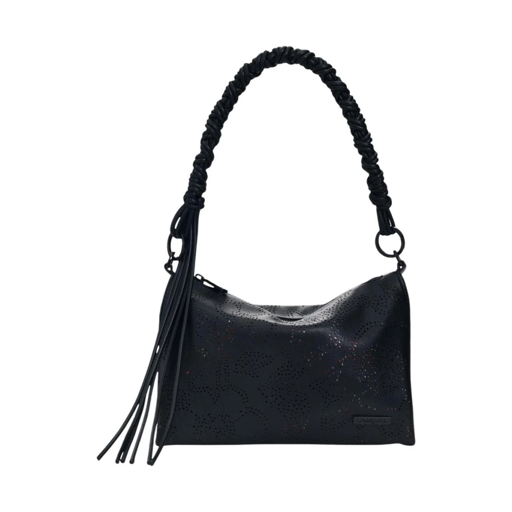 Desigual Donna Nero Borsa A Mano Con Zip E Tracolla