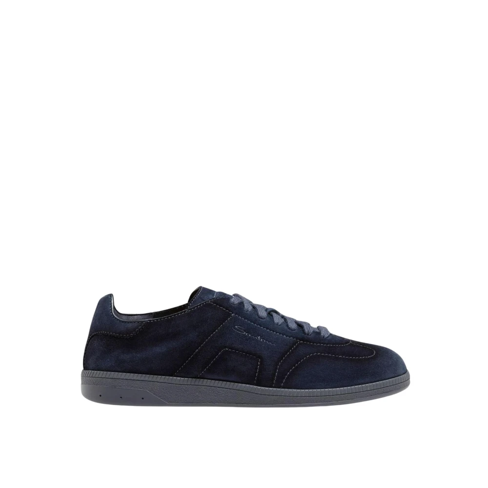 Santoni Mannelijk Blauw Schoenen Heren, 45 Eu, Suède, Suede Low Top Sneakers