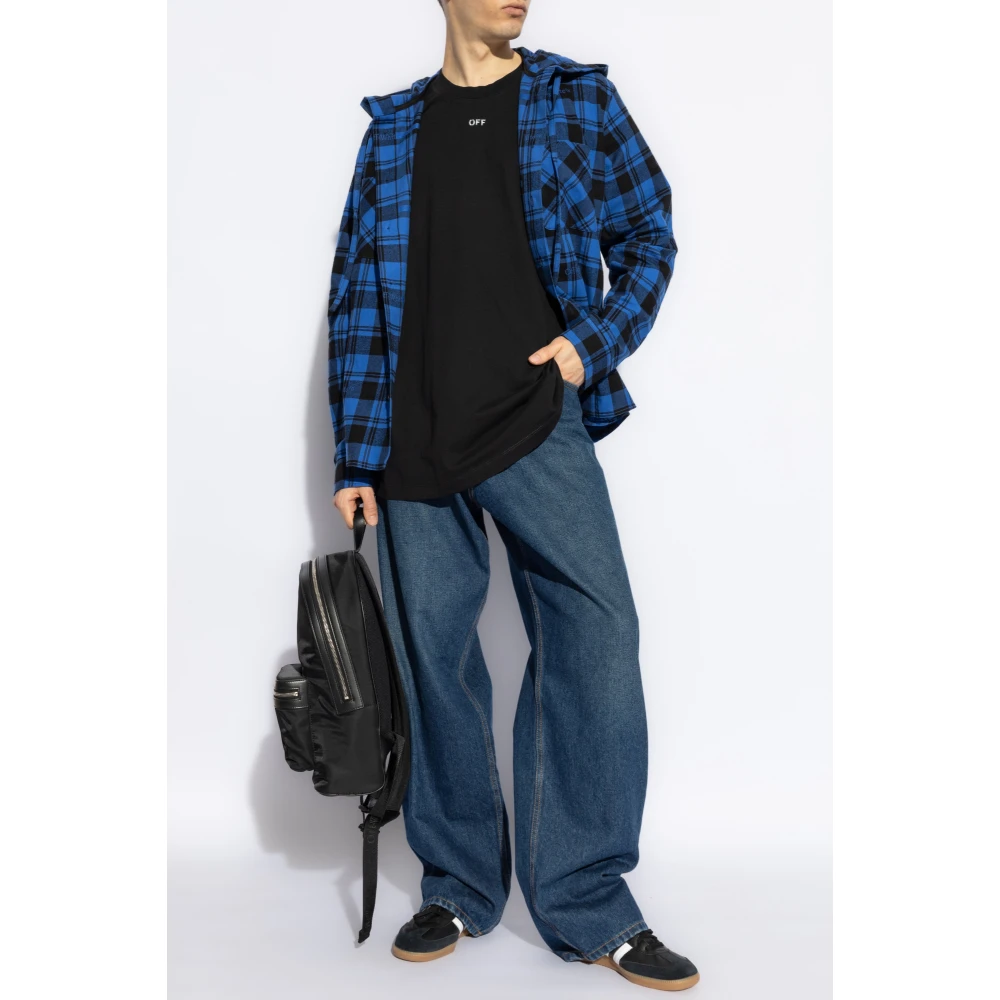 Off White Jeans met logo Blue Heren