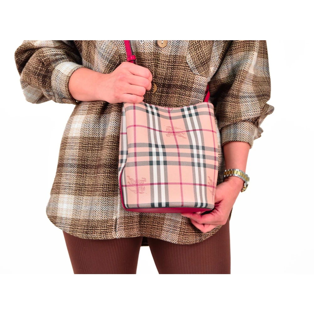 Burberry Beige Rode Leren Bucket Tas Model 4057157 Pink Dames