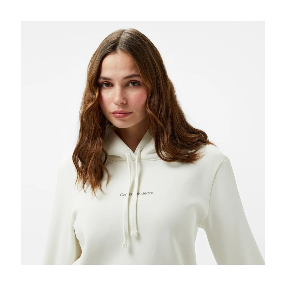 Calvin Klein Logo Katoenen Hoodie Beige White Dames