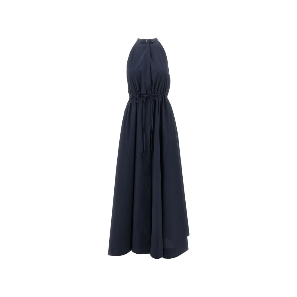Emporio Armani Vrouw Blauw Lange Jurk Met Poplin Trekkoord