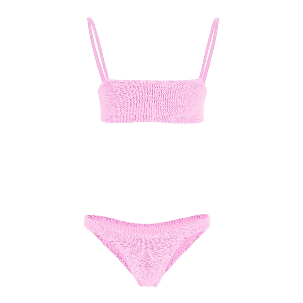 Hunza G Crinkle Stretch Bandeau Bikini Set Pink Dames