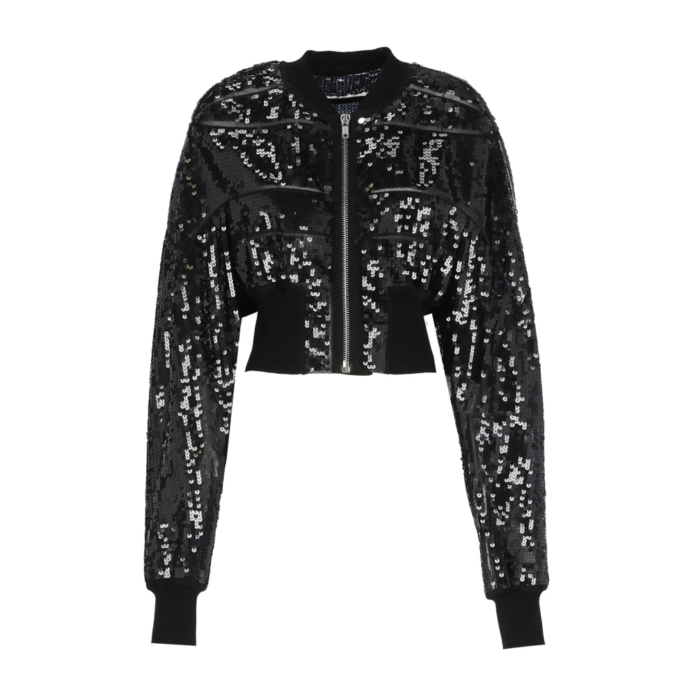 Rick Owens Zwarte Pailletten Crop Bomber Jacket Black Dames