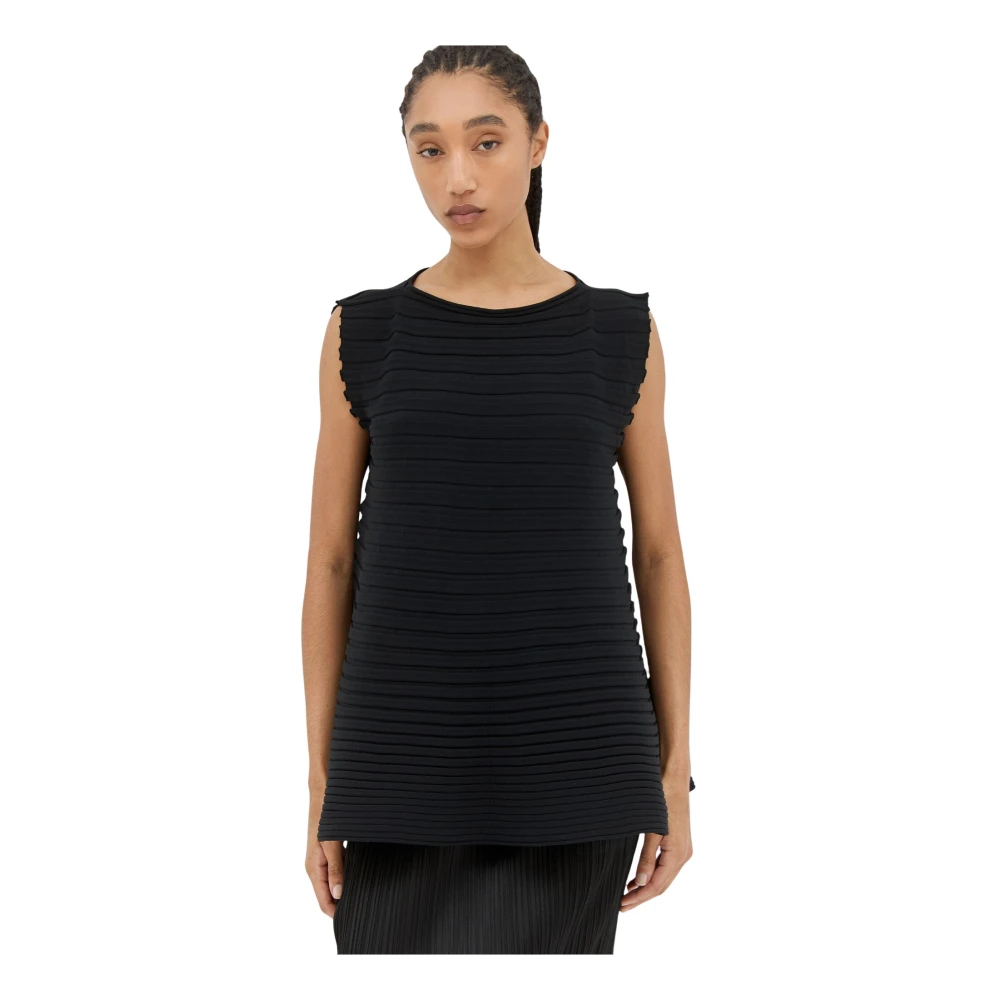 Issey Miyake Geplooide Boothals Gebreide Top Black Dames