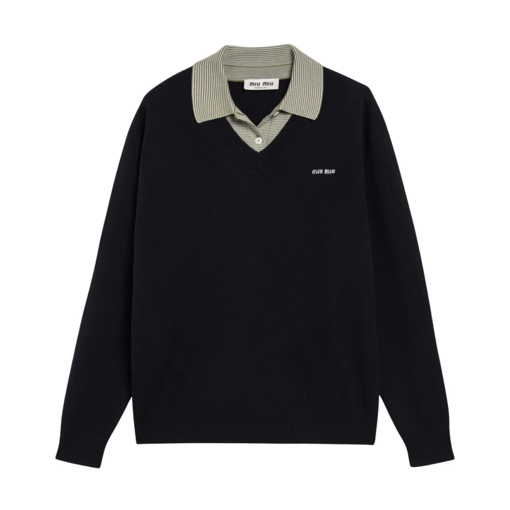 Miu Miu Wool And Cashmere Jumper - Female - V-Neck Knitwear - Blue - S - Knitwear