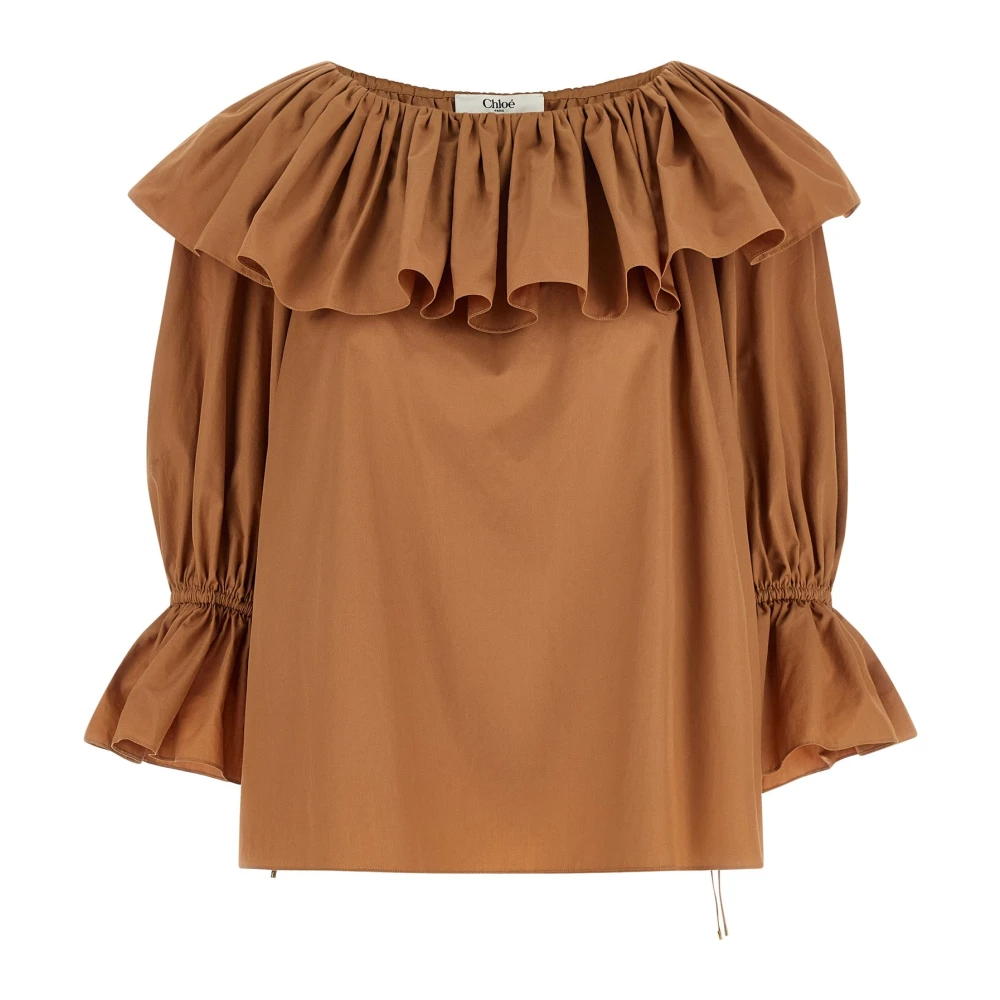 Chloé Women's Beige Blouses, Xs, Ruffled Cotton Poplin Blouse