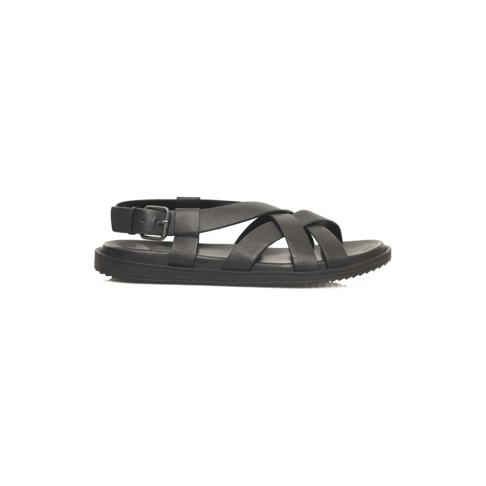 Cerruti 1881 Men's Black Flat Sandals, 9 Uk, Woven Leather Sandals With Adjustable Buckle