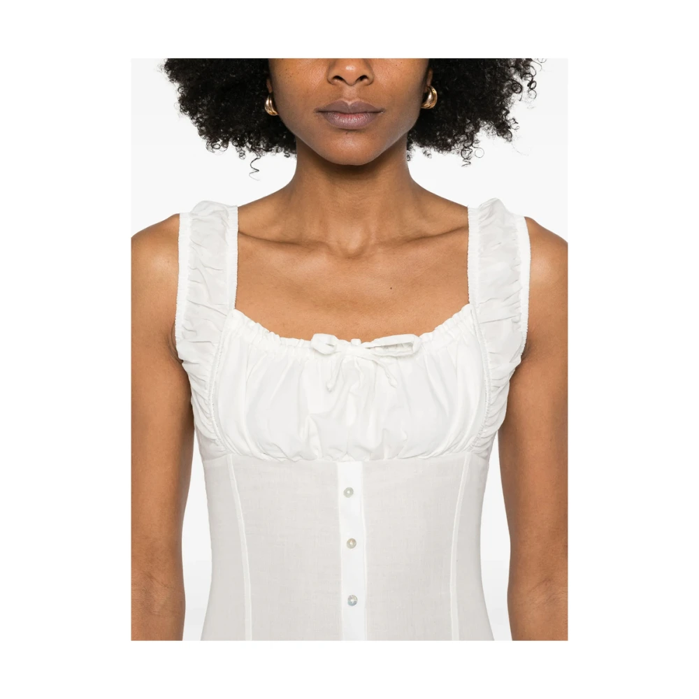 Frankies Bikinis Witte Jurk met Gerimpelde Rok en Smokdetails White Dames
